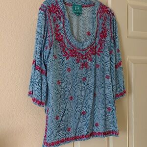 Escapada Teal and Magenta Patterned Beach Cover Up